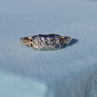 14k gold two tone 3 diamond estate Deco c.1930's ring