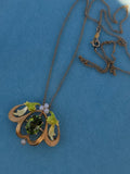 14k gold Art Nouveau enamel, peridot & pearl lavaliere pendant necklace pin