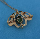 14k gold Art Nouveau enamel, peridot & pearl lavaliere pendant necklace pin