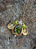 14k gold Art Nouveau enamel, peridot & pearl lavaliere pendant necklace pin