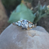 14k gold two tone 3 diamond estate Deco c.1930's ring