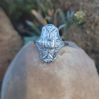 platinum Art Deco c.1920's filigree diamond glove shield ring