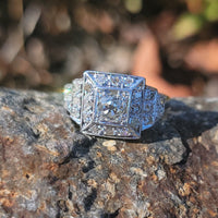 Platinum ART DECO c.1920's mine cut diamond vintage estate antique ring