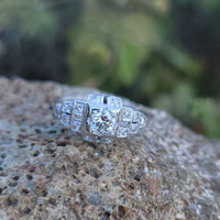 14k white gold ART DECO c.1920's diamond vintage estate antique ring