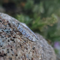 18k white gold engraved 5 diamond vintage wedding floral band
