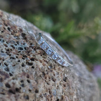 18k white gold engraved 5 diamond vintage wedding floral band
