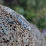 18k white gold engraved 5 diamond vintage wedding floral band