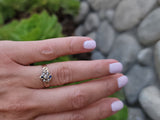 10ct gold Victorian mine cut diamond, pearl & blue sapphire ring