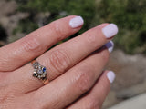 10ct gold Victorian mine cut diamond, pearl & blue sapphire ring