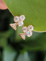 17k gold Edwardian estate old mine cut diamond lever back earrings - Club - Clover