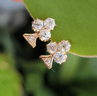17k gold Edwardian estate old mine cut diamond lever back earrings - Club - Clover