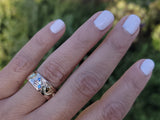 14k rose & yellow gold two tone RETRO mid-century sapphire & diamond band - size 8.5