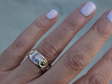 14k rose & yellow gold two tone RETRO mid-century sapphire & diamond band - size 8.5