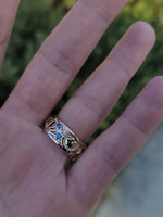 14k rose & yellow gold two tone RETRO mid-century sapphire & diamond band - size 8.5