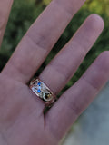 14k rose & yellow gold two tone RETRO mid-century sapphire & diamond band - size 8.5