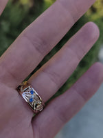 14k rose & yellow gold two tone RETRO mid-century sapphire & diamond band - size 8.5