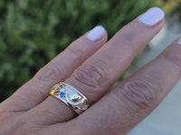 14k rose & yellow gold two tone RETRO mid-century sapphire & diamond band - size 8.5
