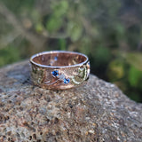 14k rose & yellow gold two tone RETRO mid-century sapphire & diamond band - size 8.5