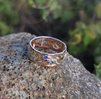 14k rose & yellow gold two tone RETRO mid-century sapphire & diamond band - size 8.5
