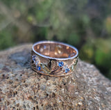 14k rose & yellow gold two tone RETRO mid-century sapphire & diamond band - size 8.5