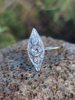 18k gold two diamond Deco c.1930's diamond navette shield glove ring
