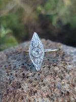 18k gold two diamond Deco c.1930's diamond navette shield glove ring