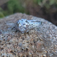 18k white gold c.1920's filigree European cut diamond ring - .52ct GIA certified