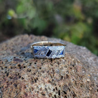 18k gold two tone Deco estate Sapphire & Diamond Ring Band