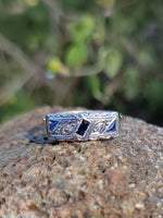 18k gold two tone Deco estate Sapphire & Diamond Ring Band