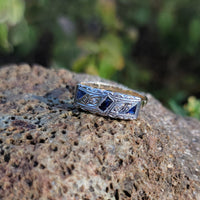 18k gold two tone Deco estate Sapphire & Diamond Ring Band