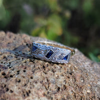 18k gold two tone Deco estate Sapphire & Diamond Ring Band
