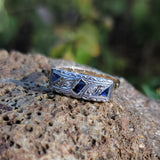 18k gold two tone Deco estate Sapphire & Diamond Ring Band