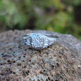 14k white gold ART DECO c.1920's diamond vintage estate antique ring- apx .16ct tw