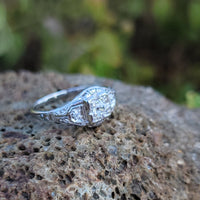 14k white gold ART DECO c.1920's diamond vintage estate antique ring- apx .16ct tw