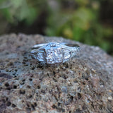 14k white gold ART DECO c.1920's diamond vintage estate antique ring- apx .16ct tw
