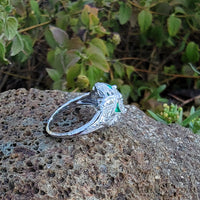 platinum Art Deco c.1920's emerald & European cut diamond estate vintage antique ring