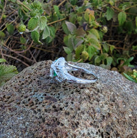 platinum Art Deco c.1920's emerald & European cut diamond estate vintage antique ring