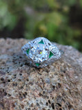 platinum Art Deco c.1920's emerald & European cut diamond estate vintage antique ring