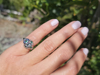 platinum Art Deco c.1920's emerald & European cut diamond estate vintage antique ring