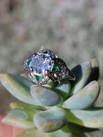 platinum Art Deco c.1920's emerald & European cut diamond estate vintage antique ring
