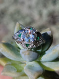 platinum Art Deco c.1920's emerald & European cut diamond estate vintage antique ring
