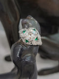 platinum Art Deco c.1920's emerald & European cut diamond estate vintage antique ring