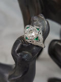 platinum Art Deco c.1920's emerald & European cut diamond estate vintage antique ring