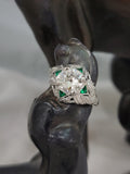platinum Art Deco c.1920's emerald & European cut diamond estate vintage antique ring