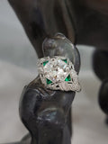 platinum Art Deco c.1920's emerald & European cut diamond estate vintage antique ring