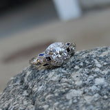 Platinum Art Deco c.1920s filigree diamond & blue sapphire engagement ring