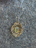 Platinum & 18k gold Edwardian yellow sapphire & diamond flilgree pendant necklace