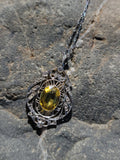 Platinum & 18k gold Edwardian yellow sapphire & diamond flilgree pendant necklace