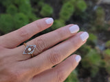 platinum & 14k gold two tone pearl & diamond filigree navette Edwardian ring