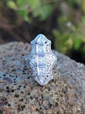 14k white gold diamond Deco c.1920's glove shield ring